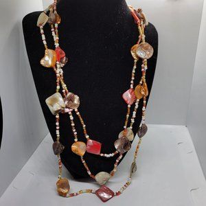 Abalone Beaded 3 strand Beach Cruise Necklace Pink Orange White 12" to 21"